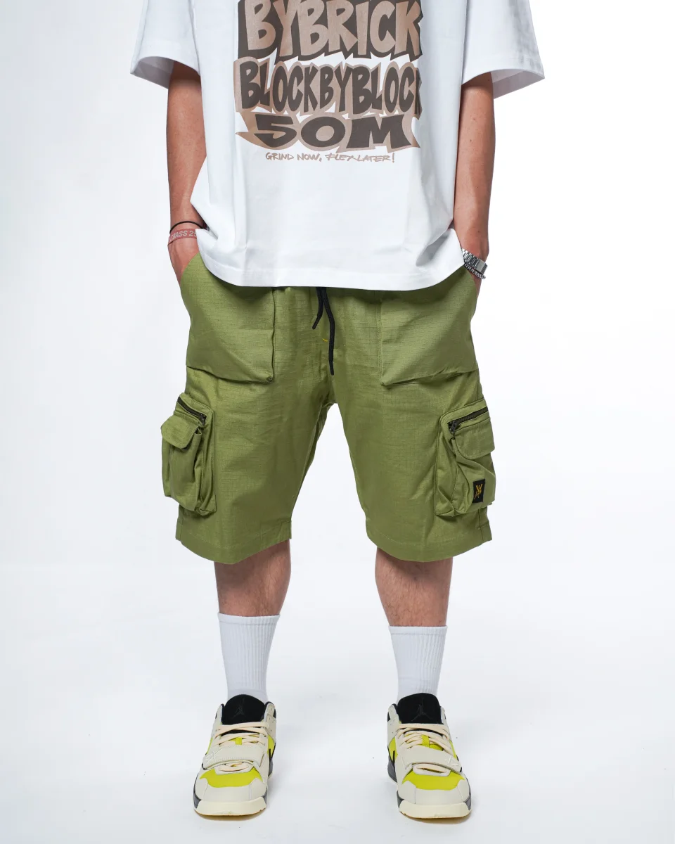 "RETROFUTURE CARGO" Ripstop Cargo Short Military Green - immagine 3