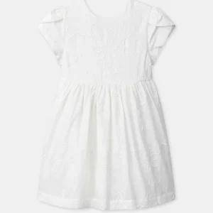 Abito Ecru con Ricami di Fiori per Bambina