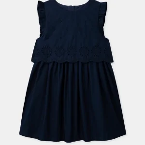 Abito Blu con Ricami Inglesi per Bambina